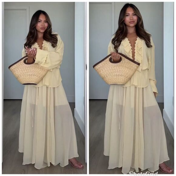 H&M Edition S/S 2025 CHIFFON CIRCLE SKIRT in Pale Yellow - Picture 2 of 11